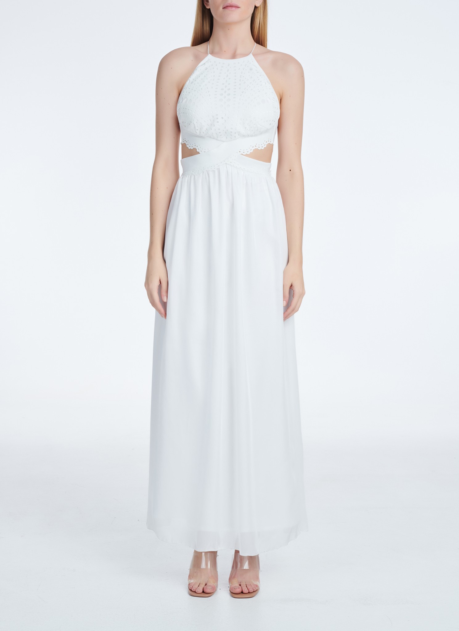 Maxi Dress with Chiffon Skirt in White